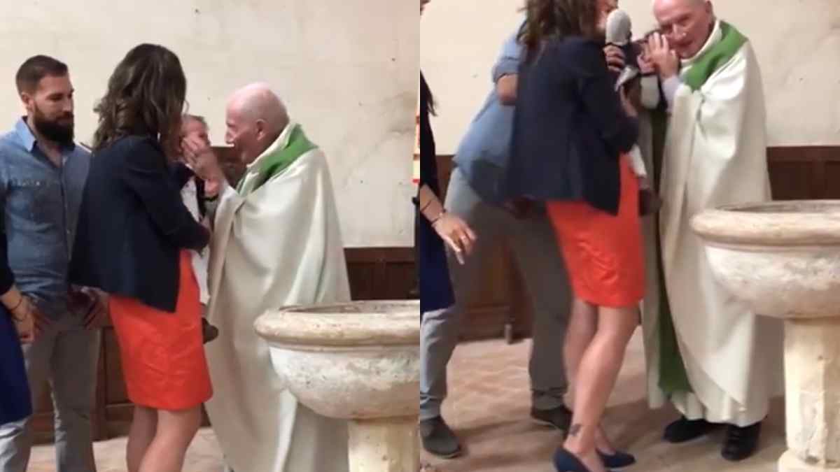 Viral Video of Priest slaps baby for crying during baptism