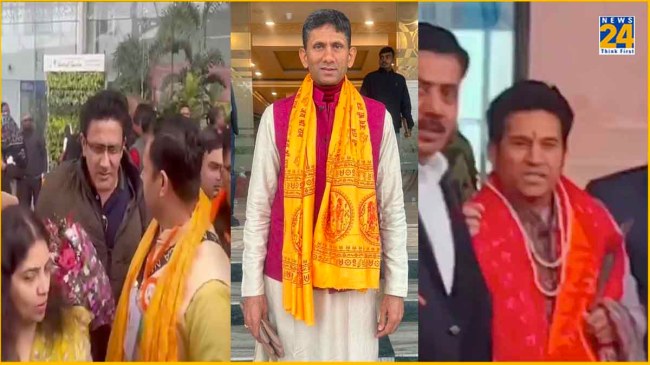 cricketers in ayodhya Ram Mandir Pran Pratishtha Sachin jadega anil kumble reached ayodhya