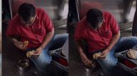Man eating Food In moving train