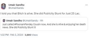 Umair Sandhu on Poonam Pandey