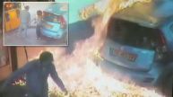 Woman sets fire to car