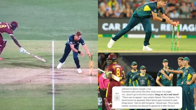 AUS vs WI Alzarri Joseph Run Out Clear Wicket Given Not Out Umpire AUS vs WI Alzarri Joseph Run Out Clear Wicket Given Not Out Umpire