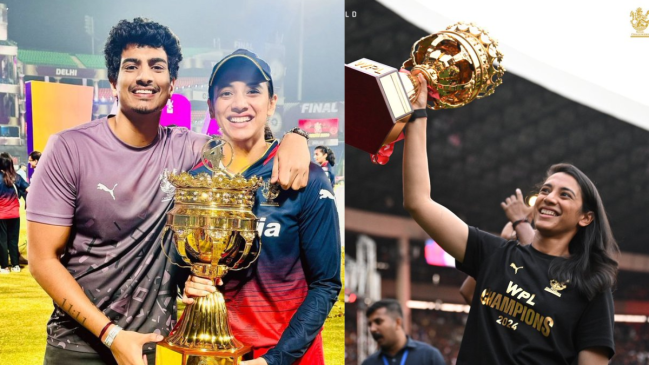 Smriti Mandhana With Palash Muchhal Smriti Mandhana boyfriend Palash Muchhal wpl 2024 rcb