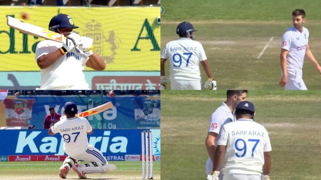 IND vs ENG Sarfaraz Khan Special Shot Mark Wood Unhappy Heating Moments Dharamshala Test