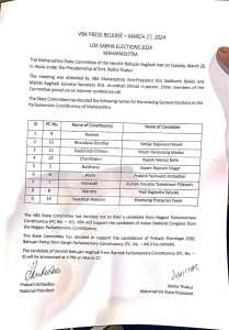 vba list for maharashtra lok sabha election 2024