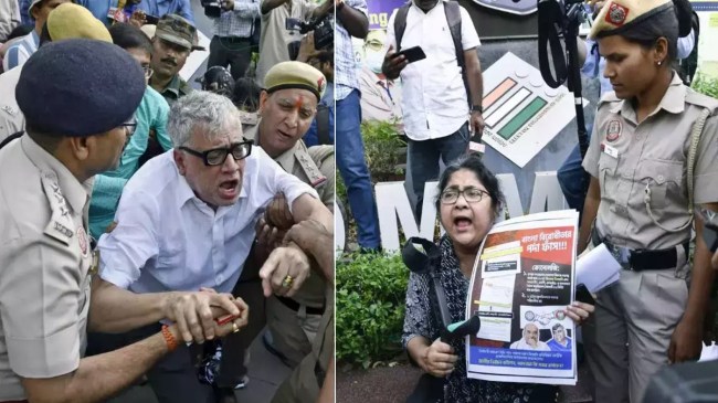 TMC Leaders Protest Outside Election Commission Office TMC Leaders Protest Outside Election Commission Office