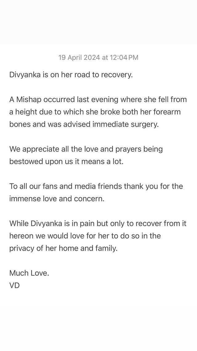 Divyanka Tripathi Health Update