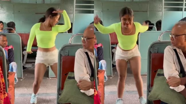 Girl dance in train