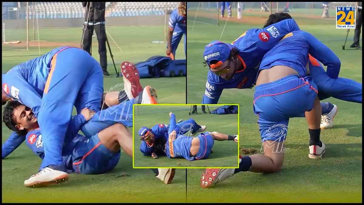 Wrestling between Ishan Kishan and Tim David IPL 2024 Mumbai Indians