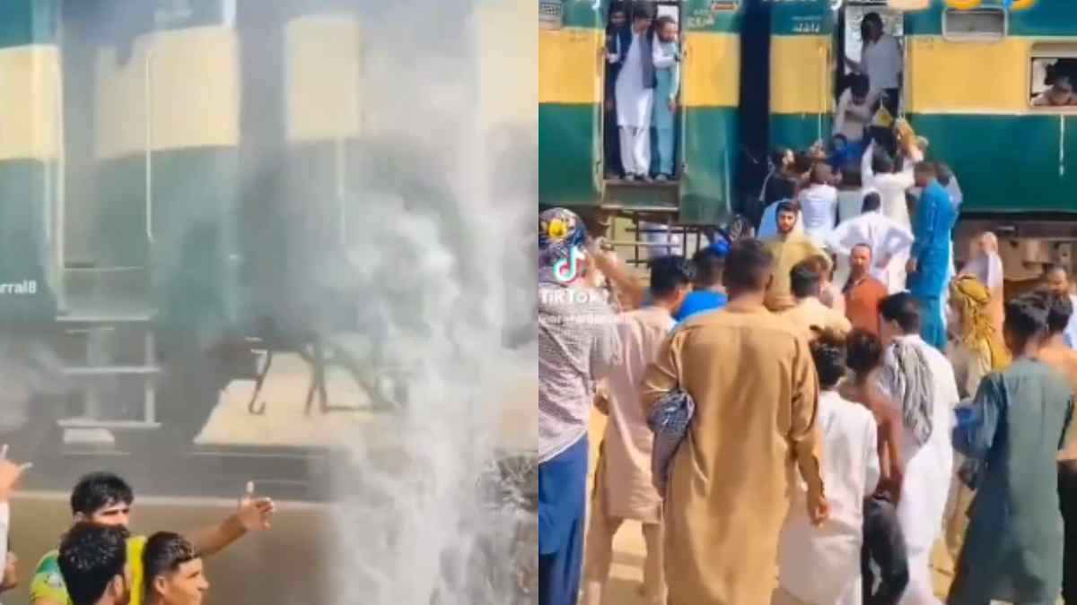 Video: चलती ट्रेन पर पानी फेंक रहे थे युवक,अचानक रुक गई रेलगाड़ी; वहीं मिल गई सजा!
