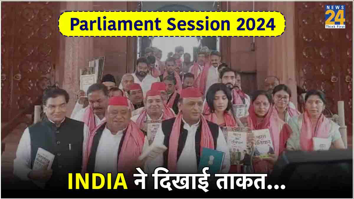 'हाथ में संविधान...चेहरे पर मुस्कान', संसद में INDIA के 234 सांसदों की एक साथ एंट्री, देखें Video