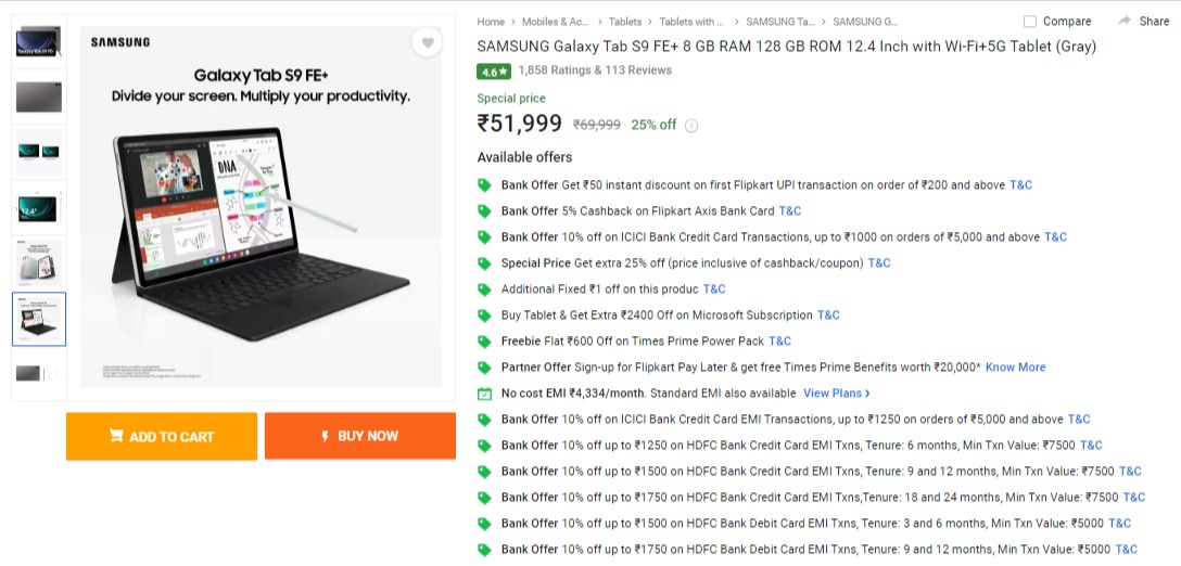 Samsung Tab S9 FE Plus Price
