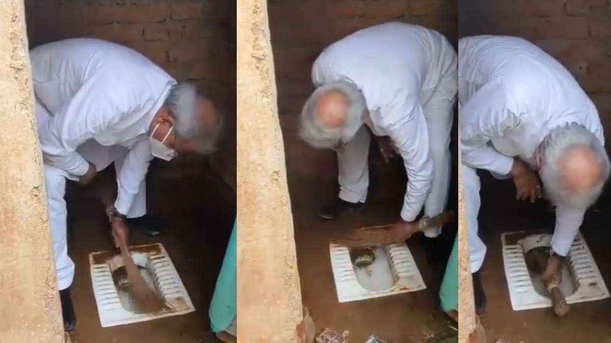 BJP MP Janardan Mishra clean Toilet With Hands