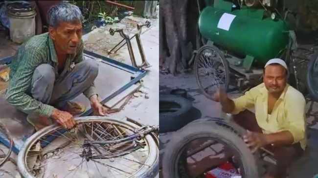 Nameplates on tyre puncture shops in Muzaffarnagar