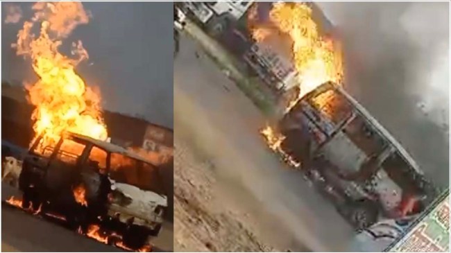 Maruti van Caught fire in Bulandsahar Maruti van Caught fire in Bulandsahar