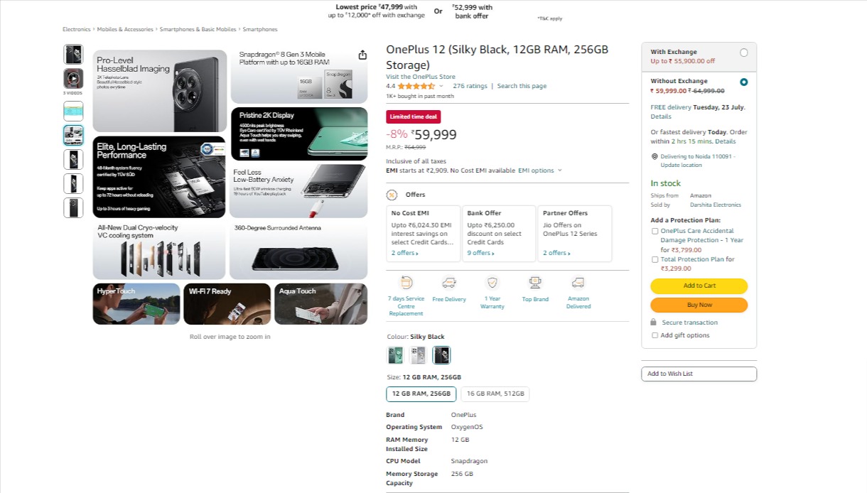 Amazon Sale OnePlus 12 5G Price