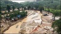 A drone view of a landslide-affected Chooralmala area in Wayanad