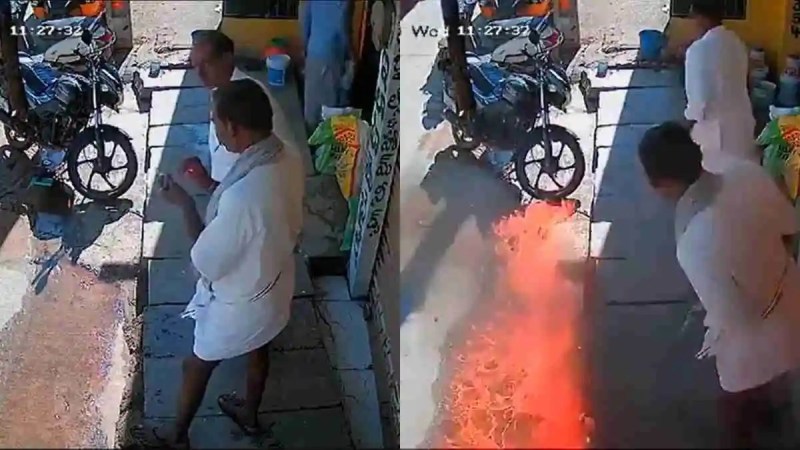 Andhra Pradesh, CCTV footage, fire smoker, flicked matchstick, treading