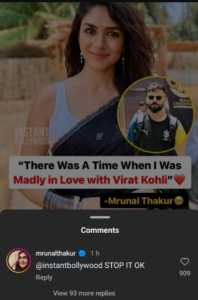 Mrunal Thakur on Liking Virat Kohli