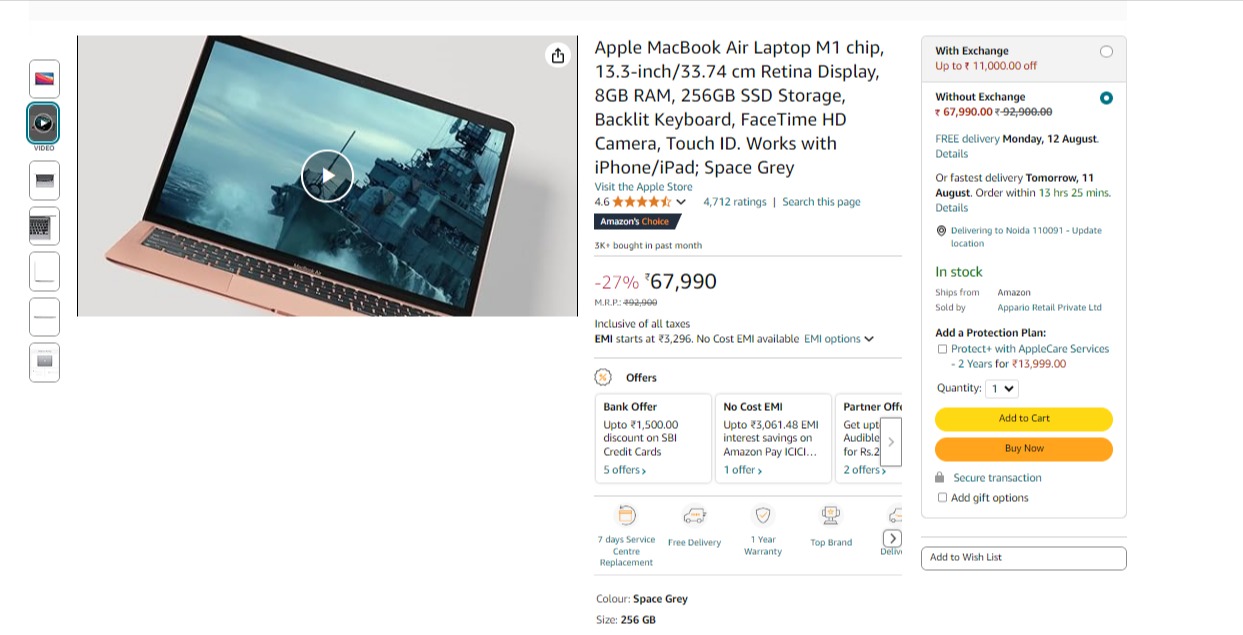 Amazon Great Freedom Festival Sale Discount on MacBook Air M1