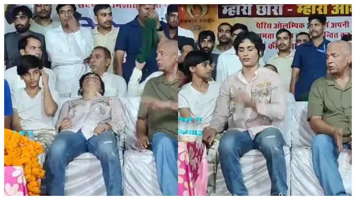 स्टेज पर बेहोश हुईं विनेश, परेशान हुए बजरंग और ताऊ महावीर फोगाट; देखें Video