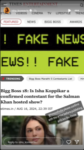 Isha Koppikar Reaction on Bigg Boss 18