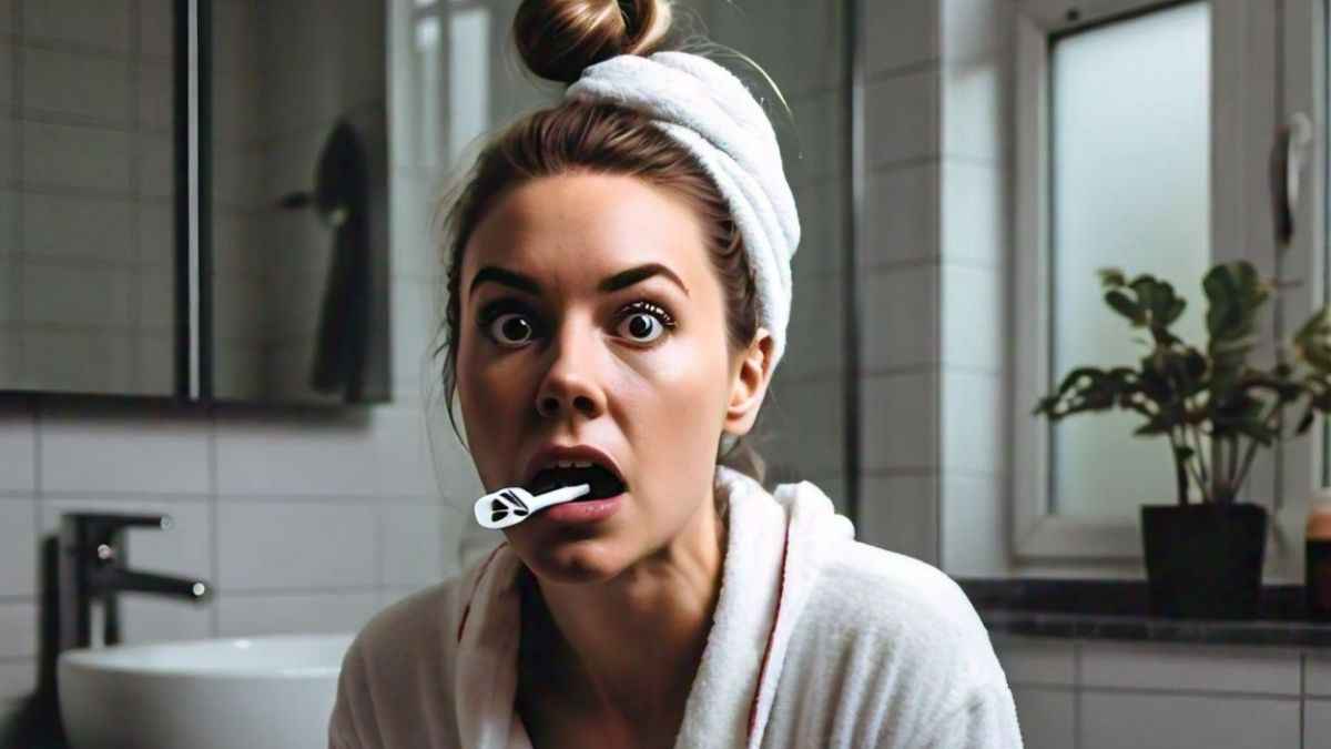 woman swallowing tooth brush