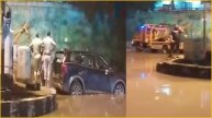 XUV Car Drowned into Under Bridge Rain Water Logging