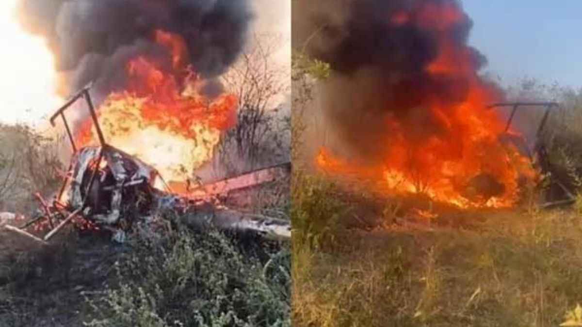 क्रैश हेलीकॉप्टर से जिंदा बच निकला शख्स, देखें आग के बीच कैसे मौत को दिया चकमा