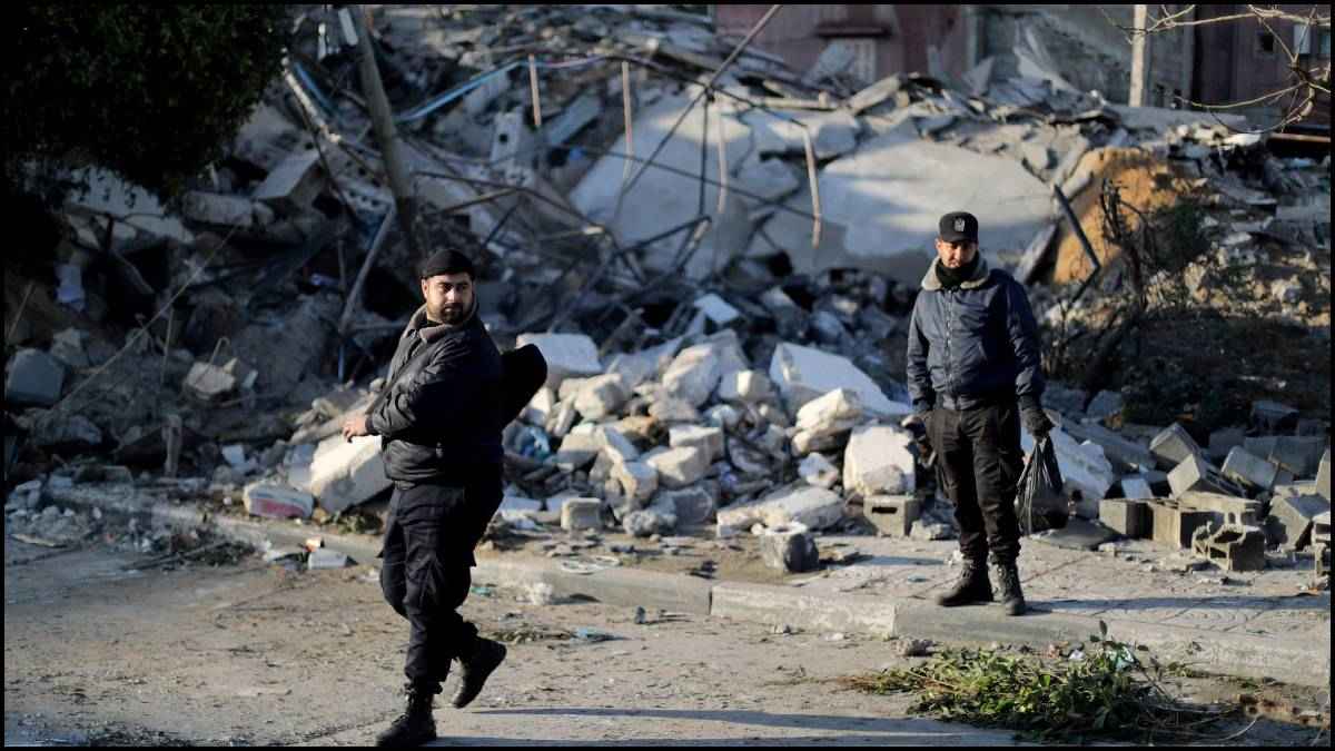 Palestinian policemen in Gaza City