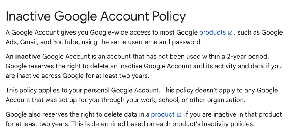 Google Inactive Account Policy