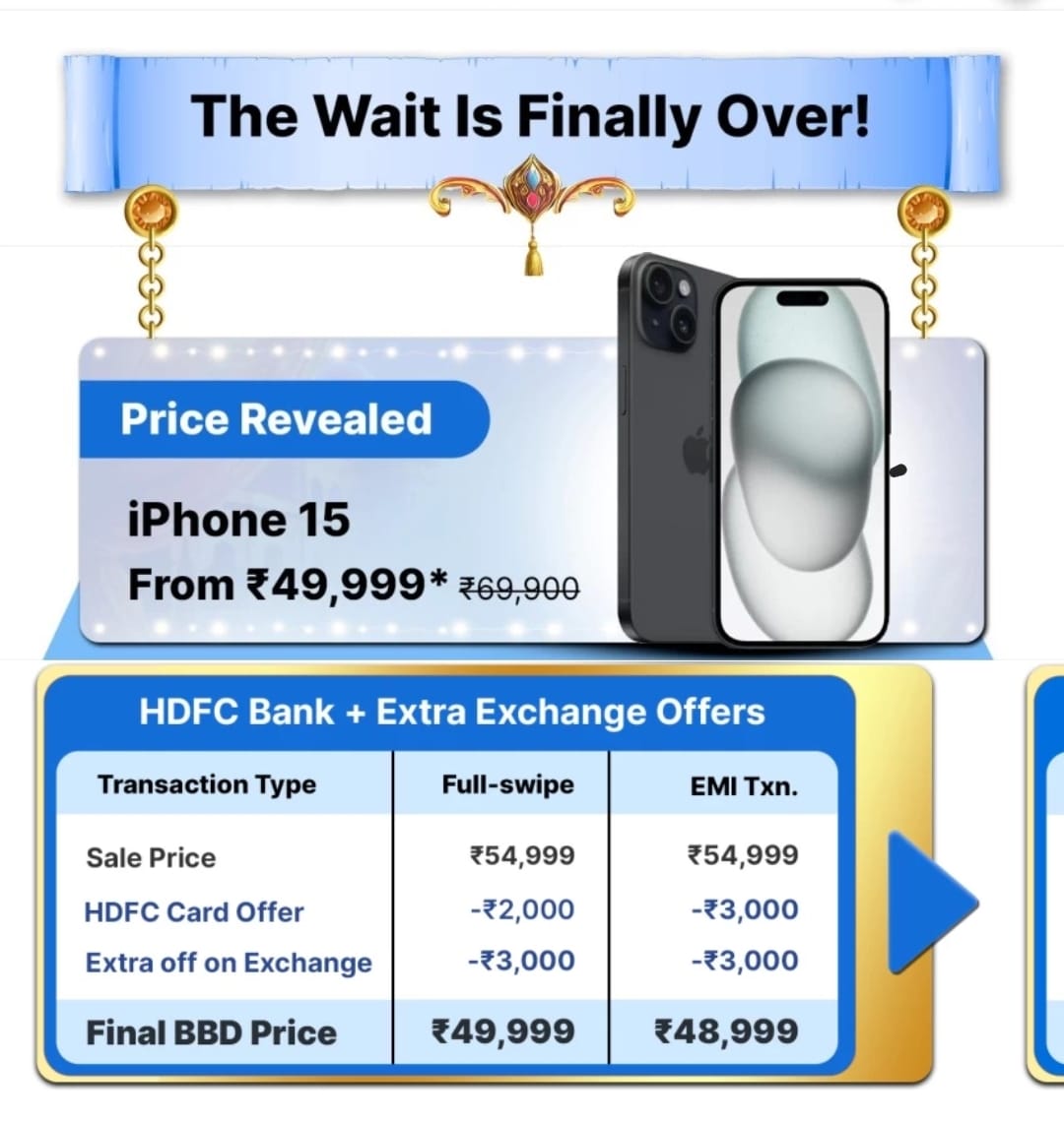 Flipkart Big Billion Days Sale Discount offers on iPhone 15