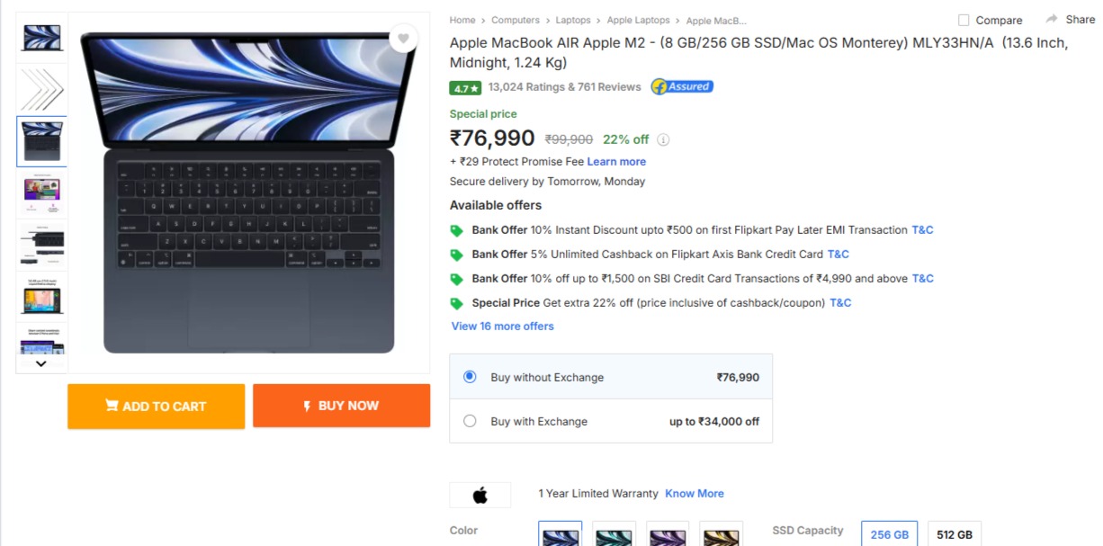 Flipkart Diwali Sale Discount Offer on MacBook Air M2