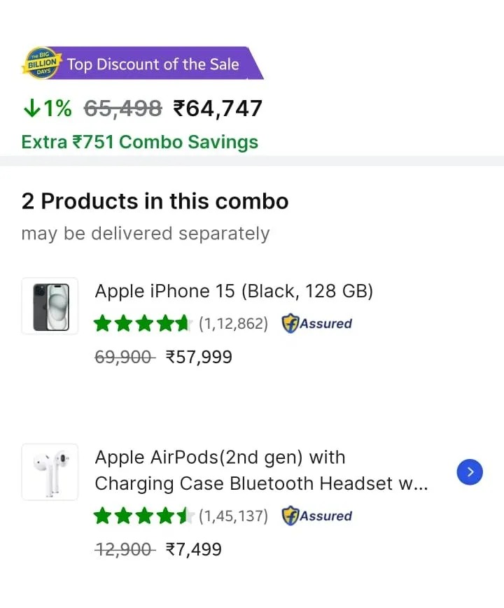 Flipkart Sale iPhone 15 and AirPods Combo Offer