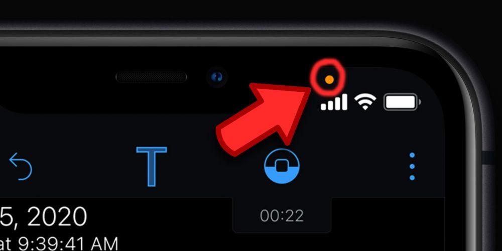 Is there a green or orange dot on your iPhone screen