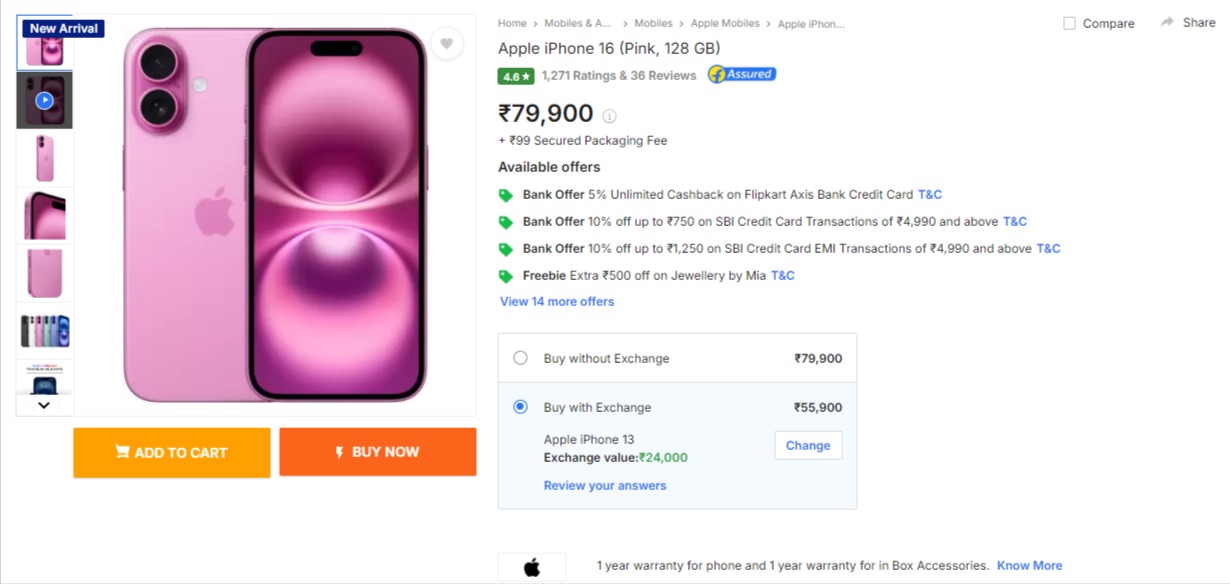 Flipkart Big Diwali Sale Discount offers on iPhone 16 Series