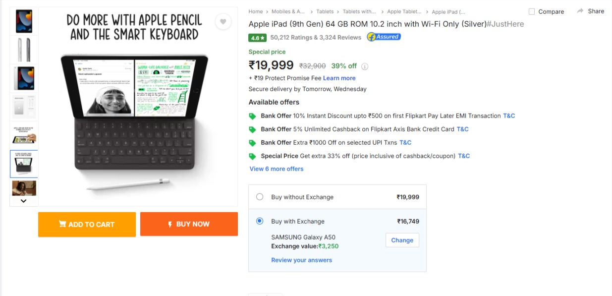 Apple’s 9th Gen iPad now available for Rs 19,999 on Flipkart