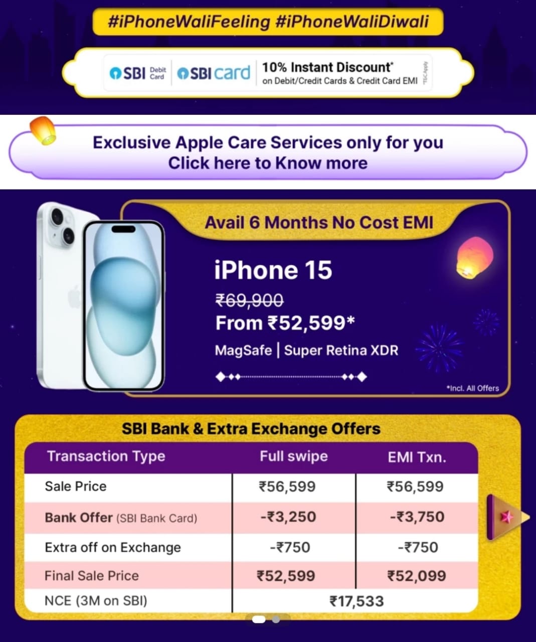 Flipkart Diwali Sale Discount offer on iPhone 15