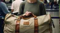 indian Woman with two bags being security check at the airport