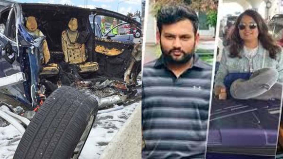 four indians killed, tesla car crashes, car catches fire, canada news