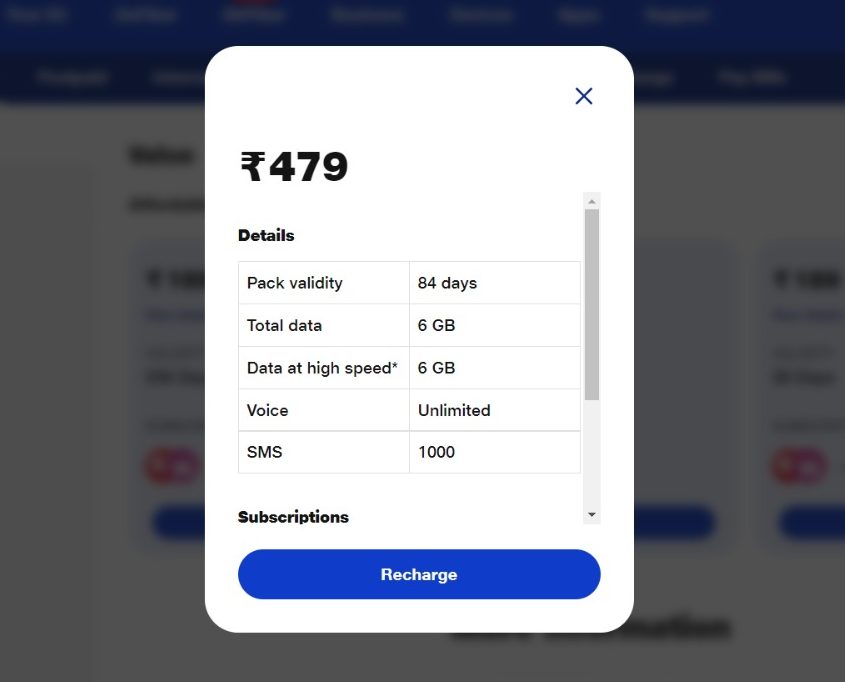 Reliance Jio Cheapest 84 Days Recharge Plan