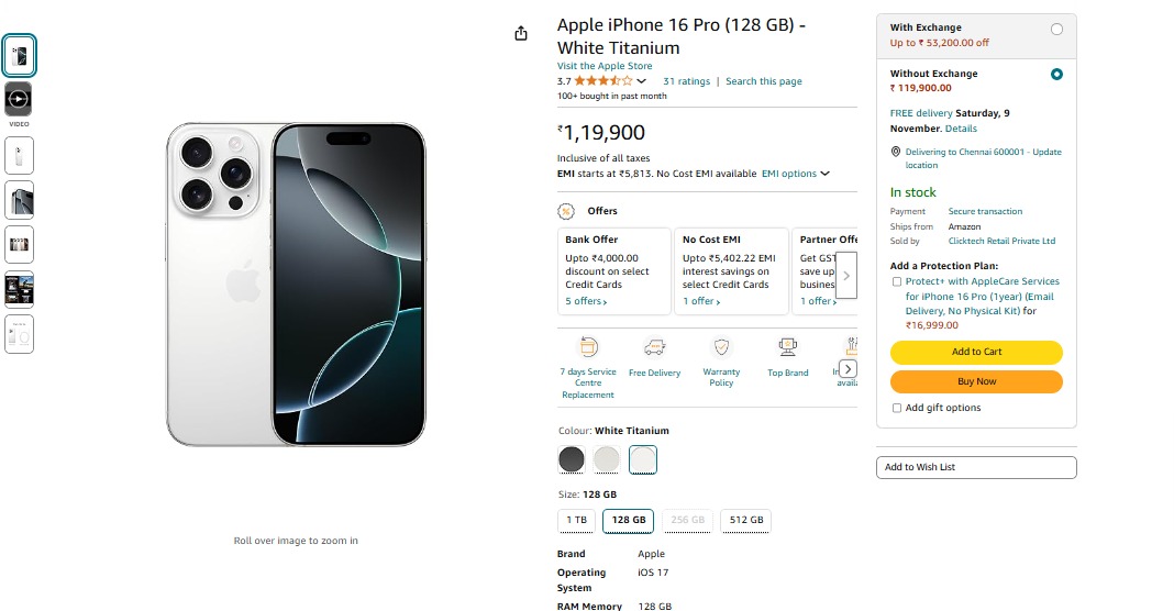 Amazon Offer on Apple iPhone 16 Pro