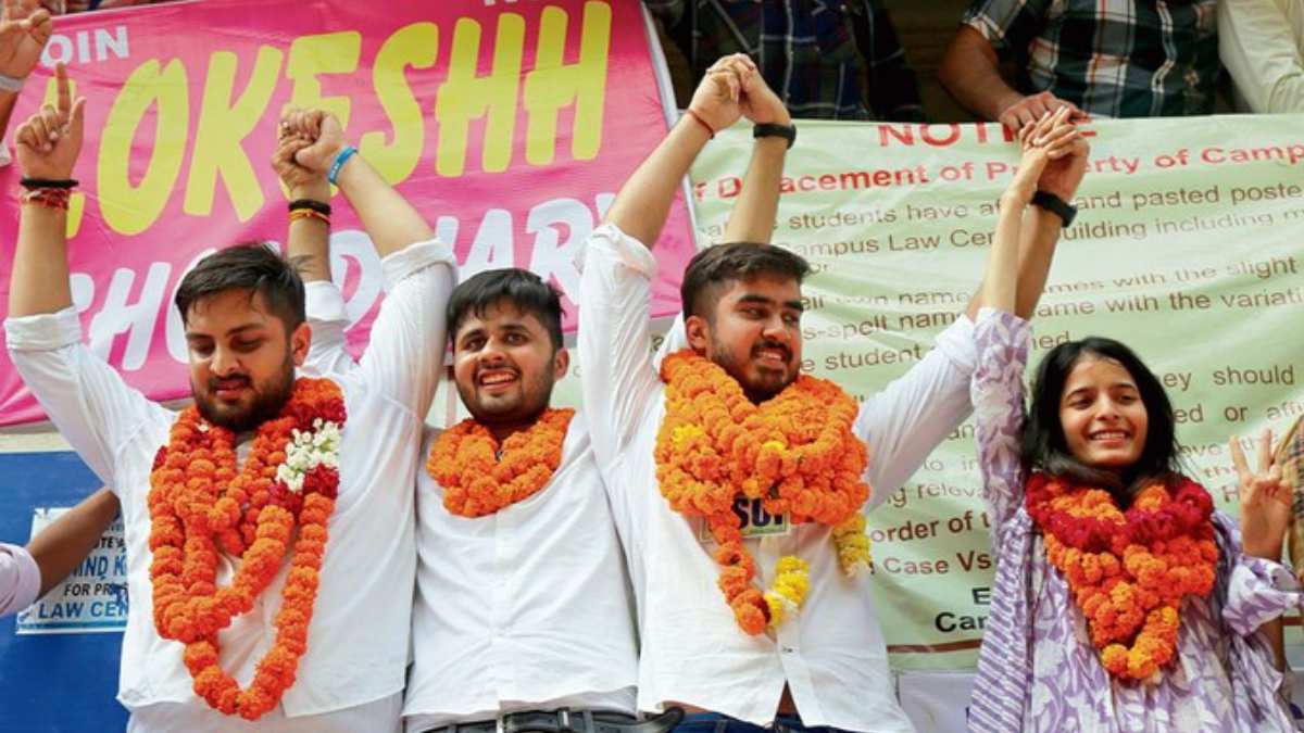 NSUI, ABVP, Delhi University student union elections, Raunak Khatri, Bhanu Pratap, Mritravrinda, Lokesh