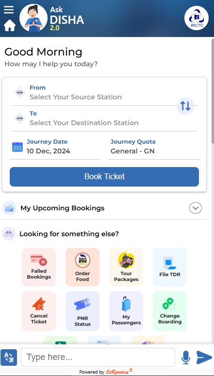 IRCTC AskDisha 2.0