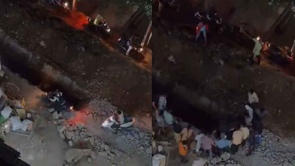 बीच सड़क पर खोदे गए गहरे गड्ढे में बाइक समेत गिरा शख्स, वीडियो हो रहा वायरल