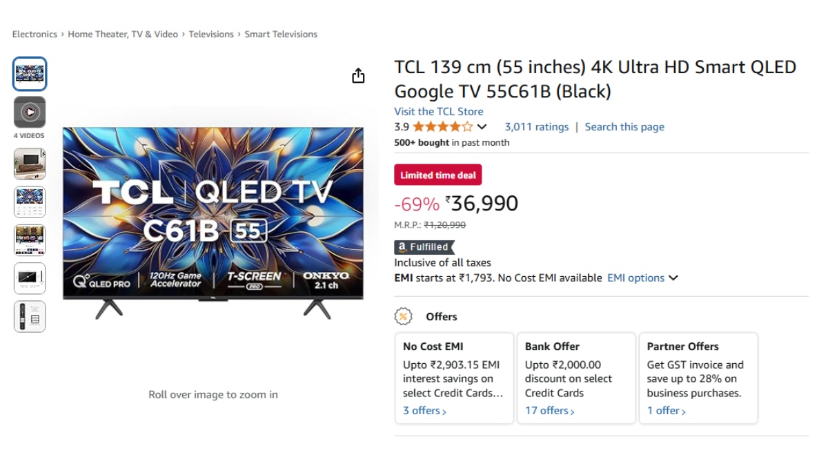 TCL 55 inches 4K Ultra HD QLED Google TV 