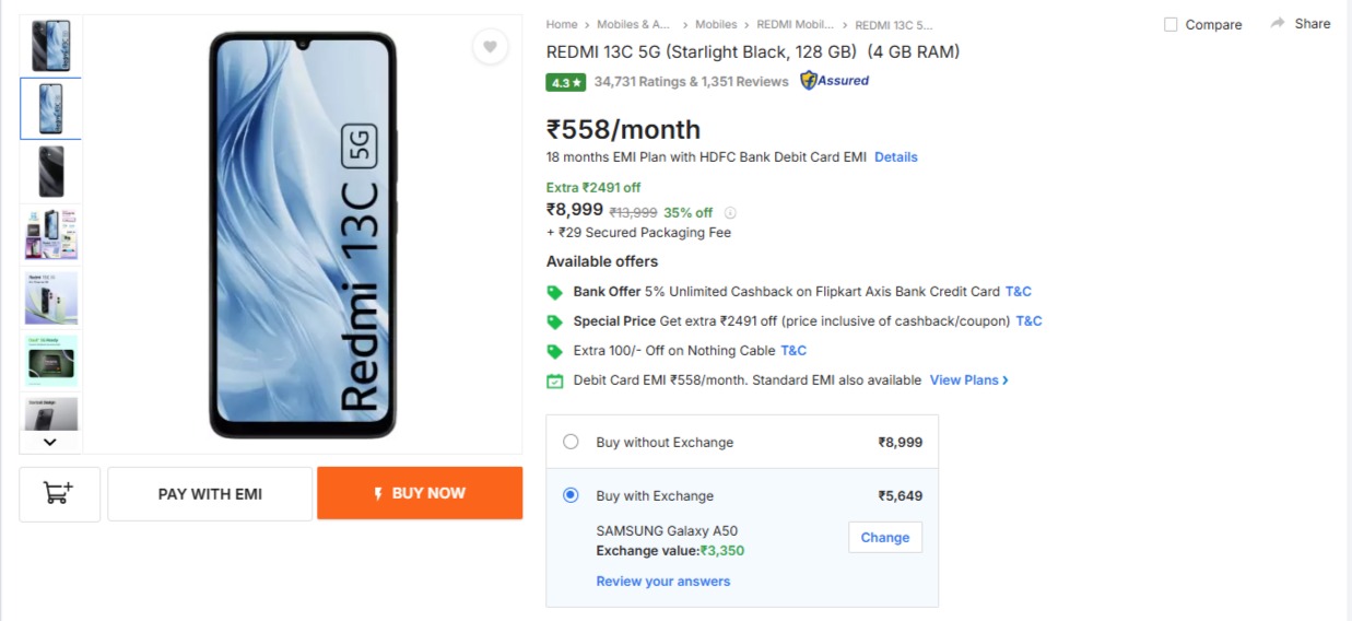 REDMI 13C 5G Discount Offer  