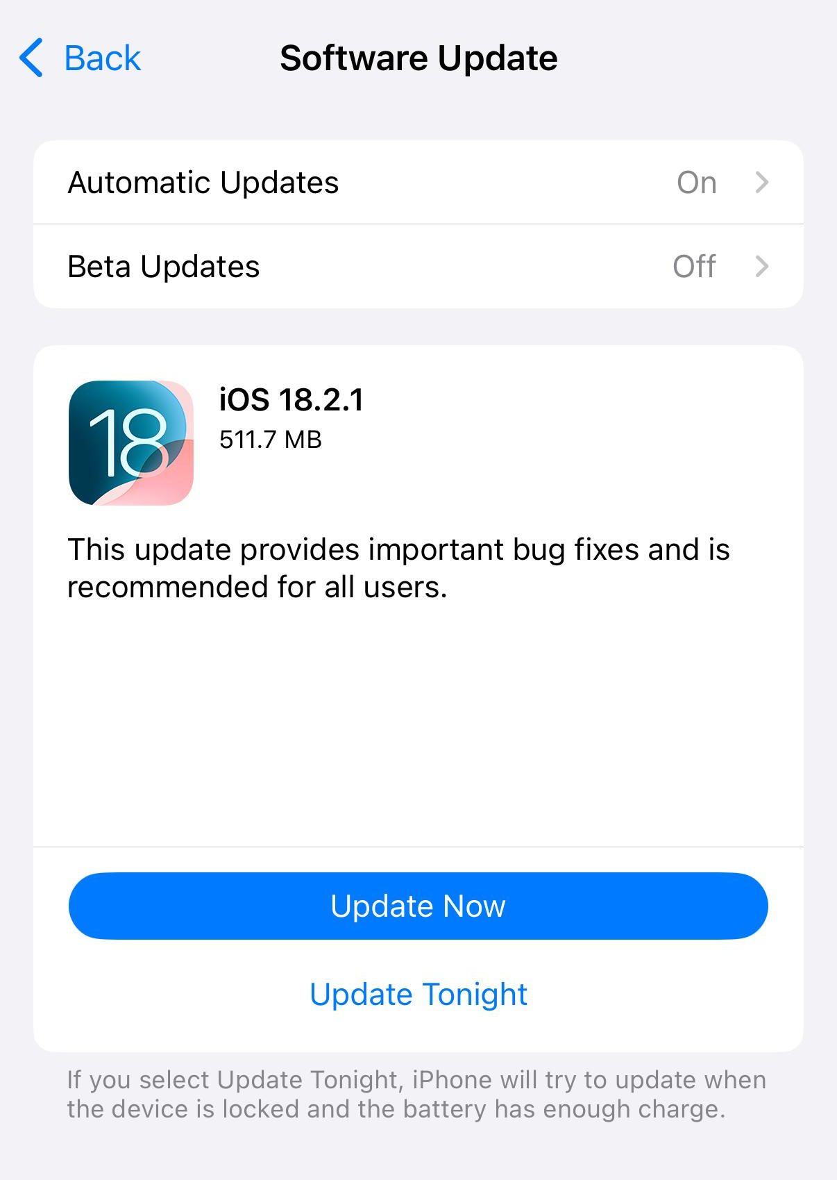 iOS 18.2.1 update