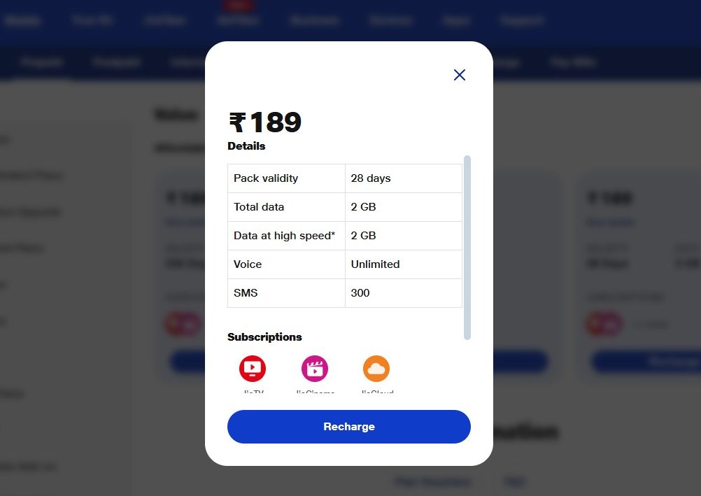 Jio 2GB Cheapest Recharge Plan