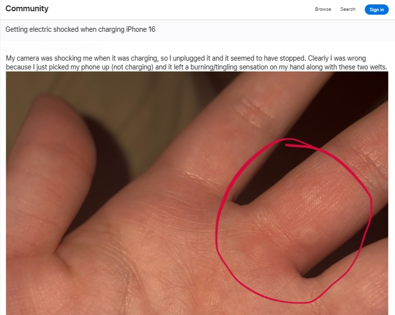 iPhone 16 Current Shock Issue